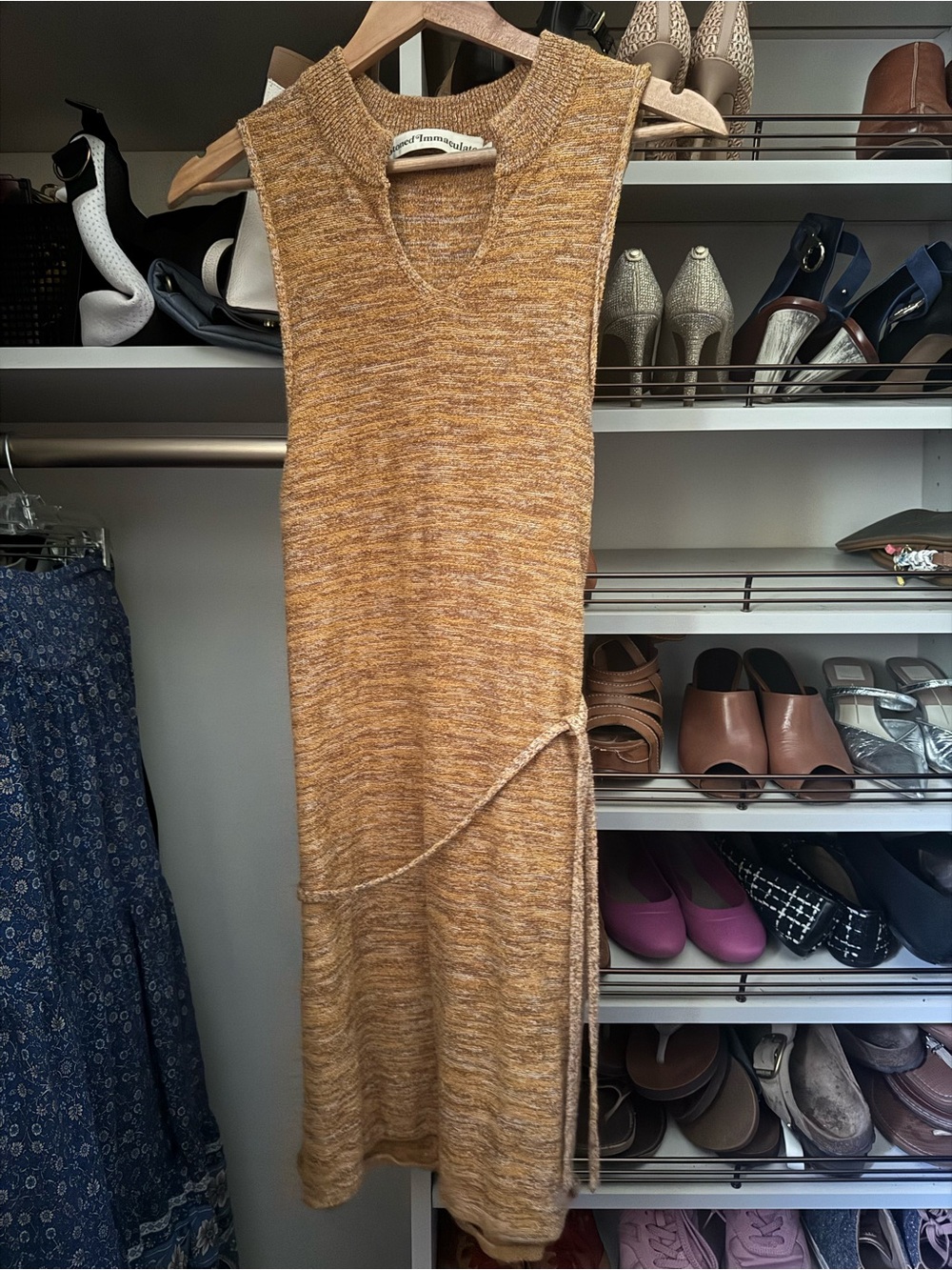 Stoned Immaculate Sleeveless Knit Mini Dress in Mustard Heather